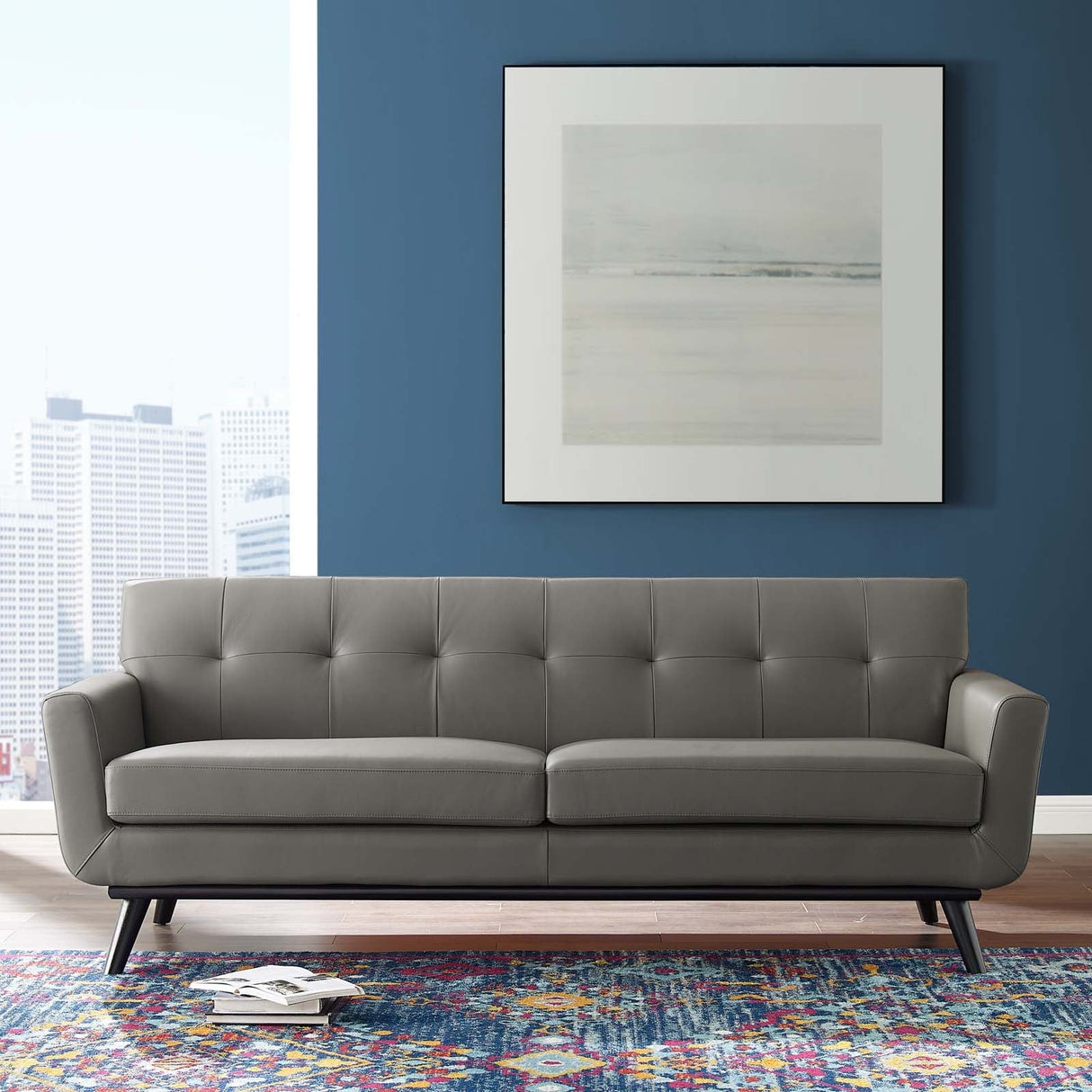 Engage Top-Grain Leather Living Room Lounge Sofa - Mid-Century Modern & Premium Seating