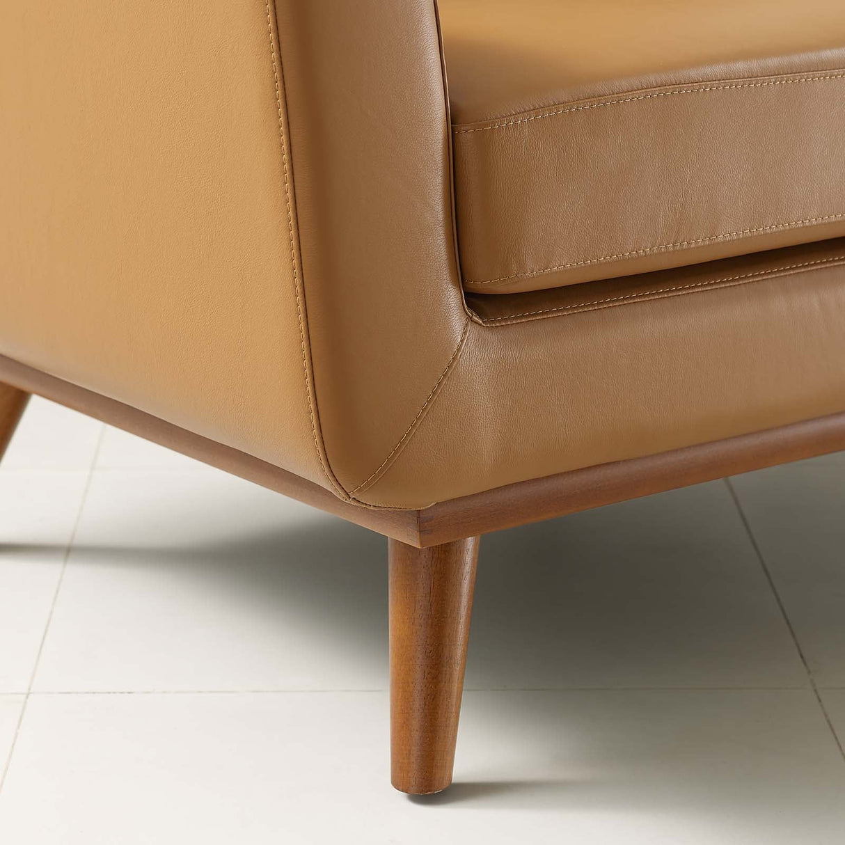 Engage Top-Grain Leather Living Room Lounge Accent Armchair - Mid-Century Modern & Top-Grain Leather