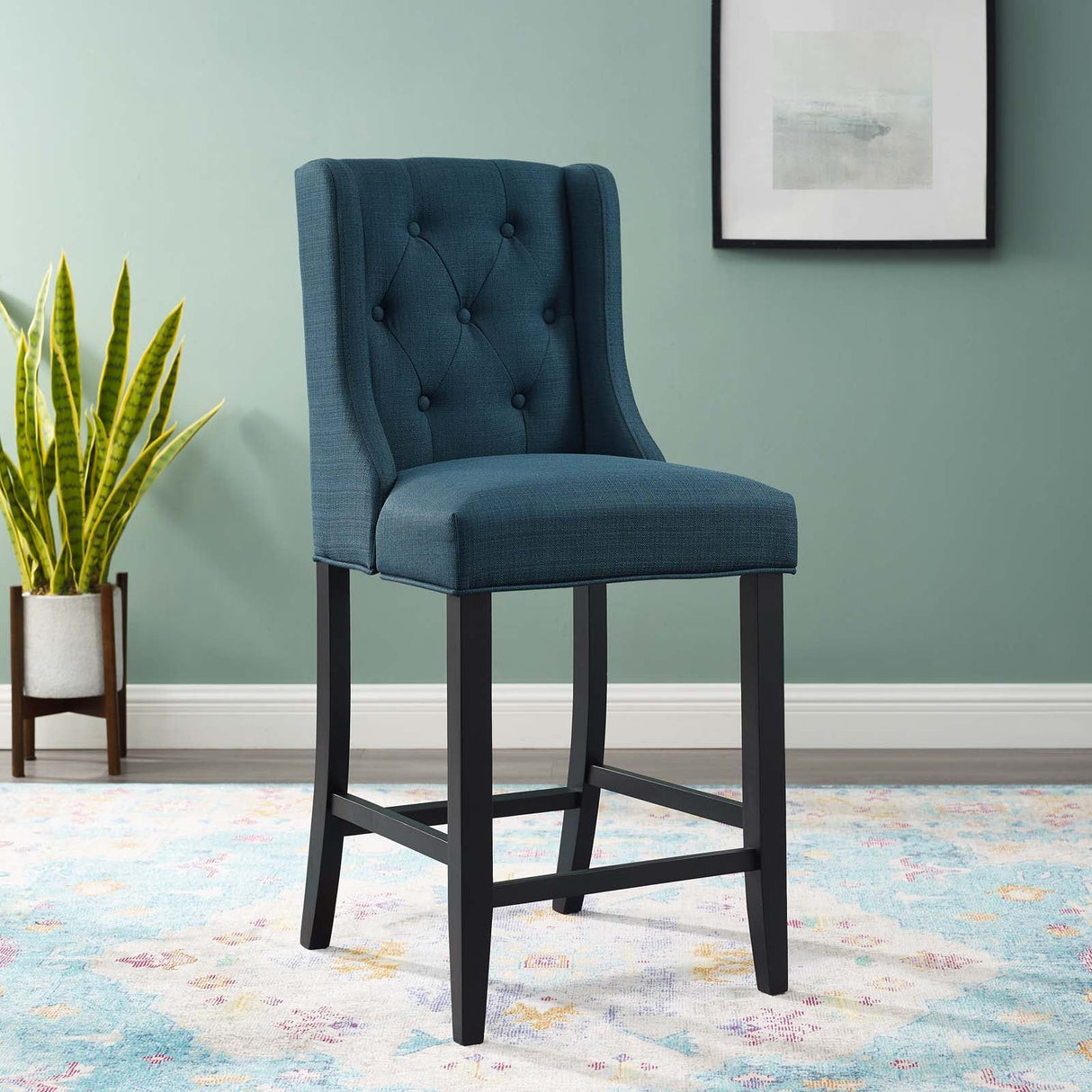 Baronet Tufted Button Upholstered Fabric Counter Stool - Modern Glam & Dense Foam Seating