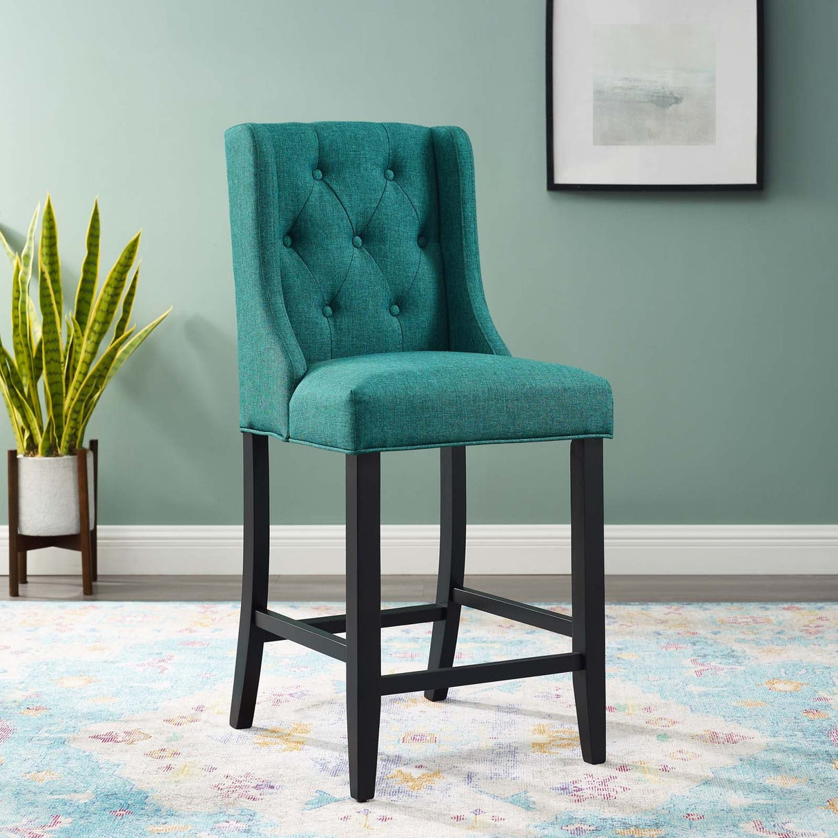 Baronet Tufted Button Upholstered Fabric Counter Stool - Modern Glam & Dense Foam Seating