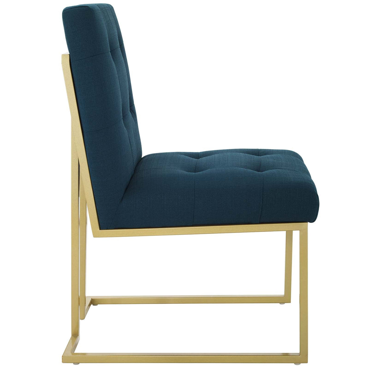 Privy Gold Stainless Steel Upholstered Fabric Dining Accent Chair - Glam Deco & Gold Geometric Base