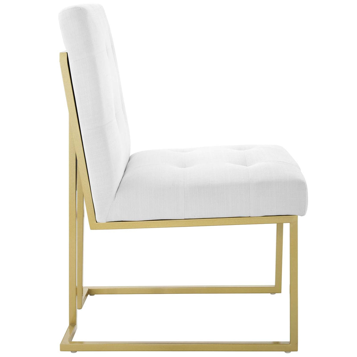 Privy Gold Stainless Steel Upholstered Fabric Dining Accent Chair - Glam Deco & Gold Geometric Base