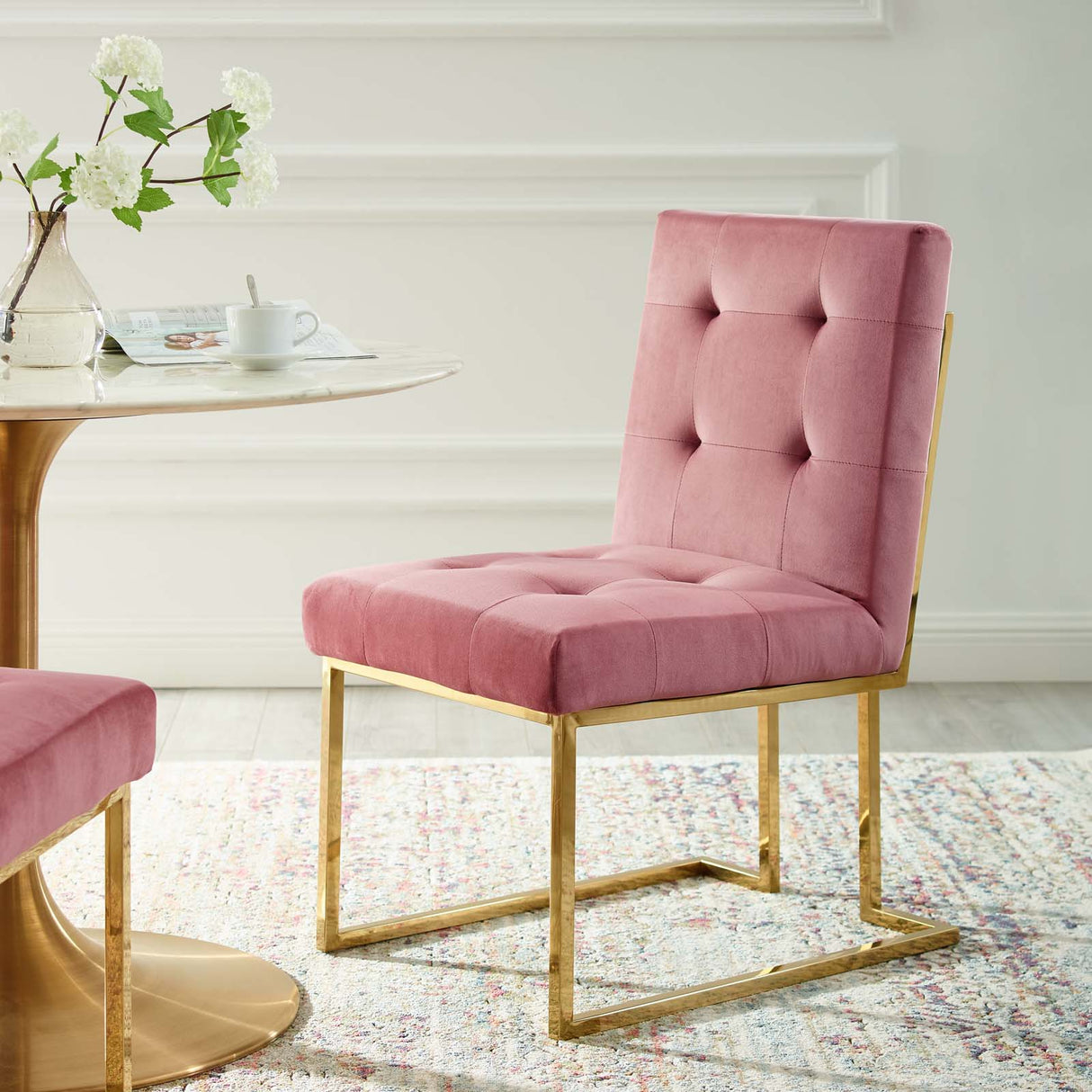 Privy Gold Stainless Steel Performance Velvet Dining Chair - Glam Deco & Stain-Resistant