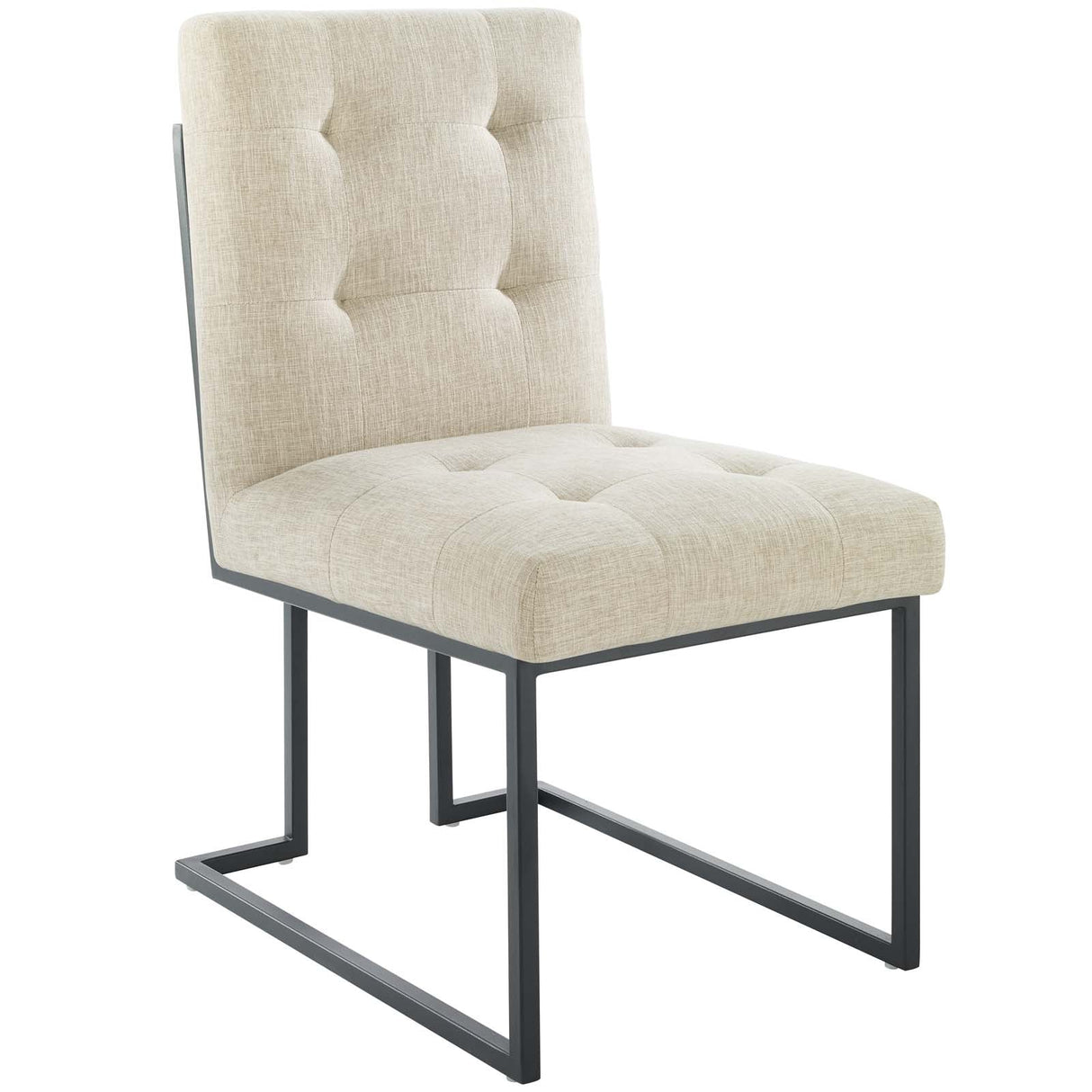Privy Black Stainless Steel Upholstered Fabric Dining Chair - Glam Deco & Modern Kitchen Seating