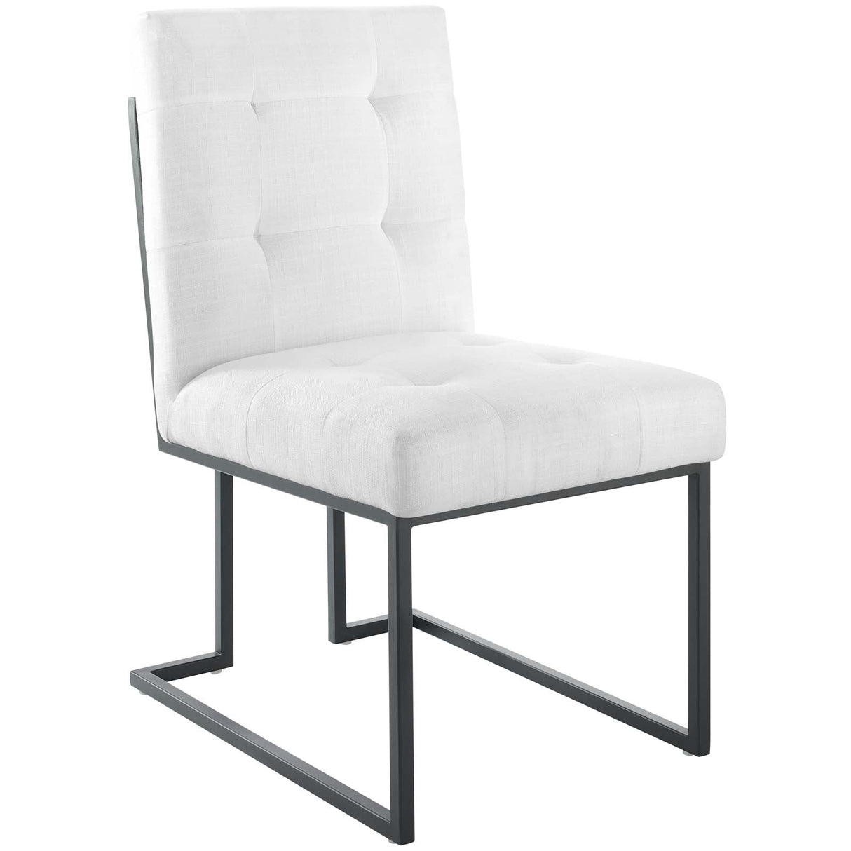 Privy Black Stainless Steel Upholstered Fabric Dining Chair - Glam Deco & Modern Kitchen Seating