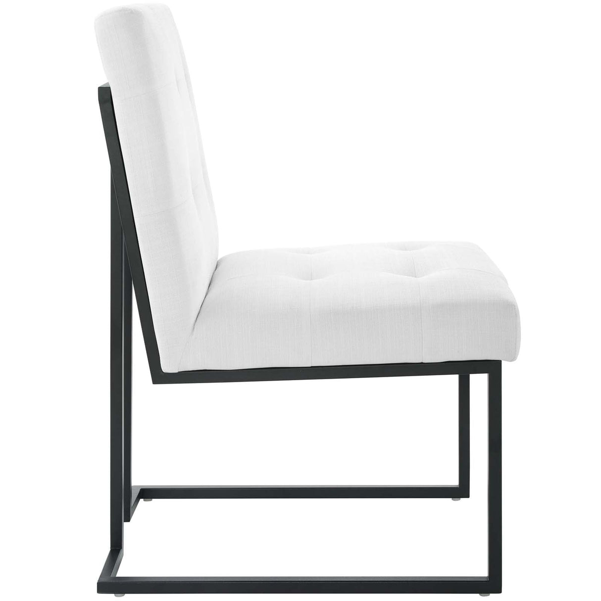 Privy Black Stainless Steel Upholstered Fabric Dining Chair - Glam Deco & Modern Kitchen Seating