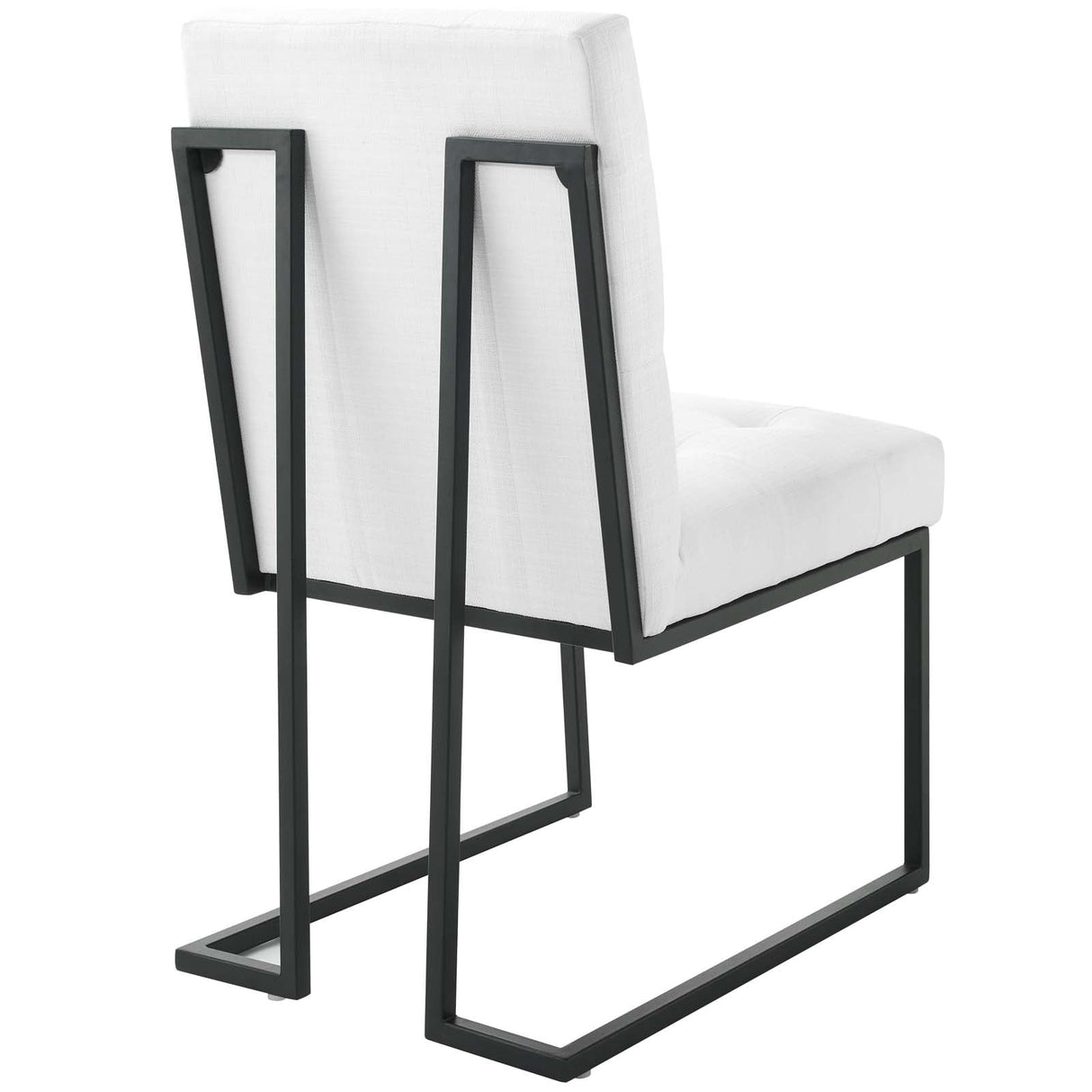 Privy Black Stainless Steel Upholstered Fabric Dining Chair - Glam Deco & Modern Kitchen Seating