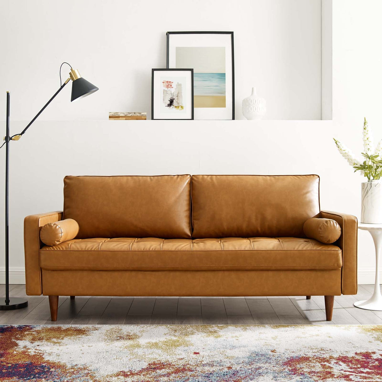 Valour Upholstered Faux Leather Sofa - Mid-Century Modern & Small Space Friendly