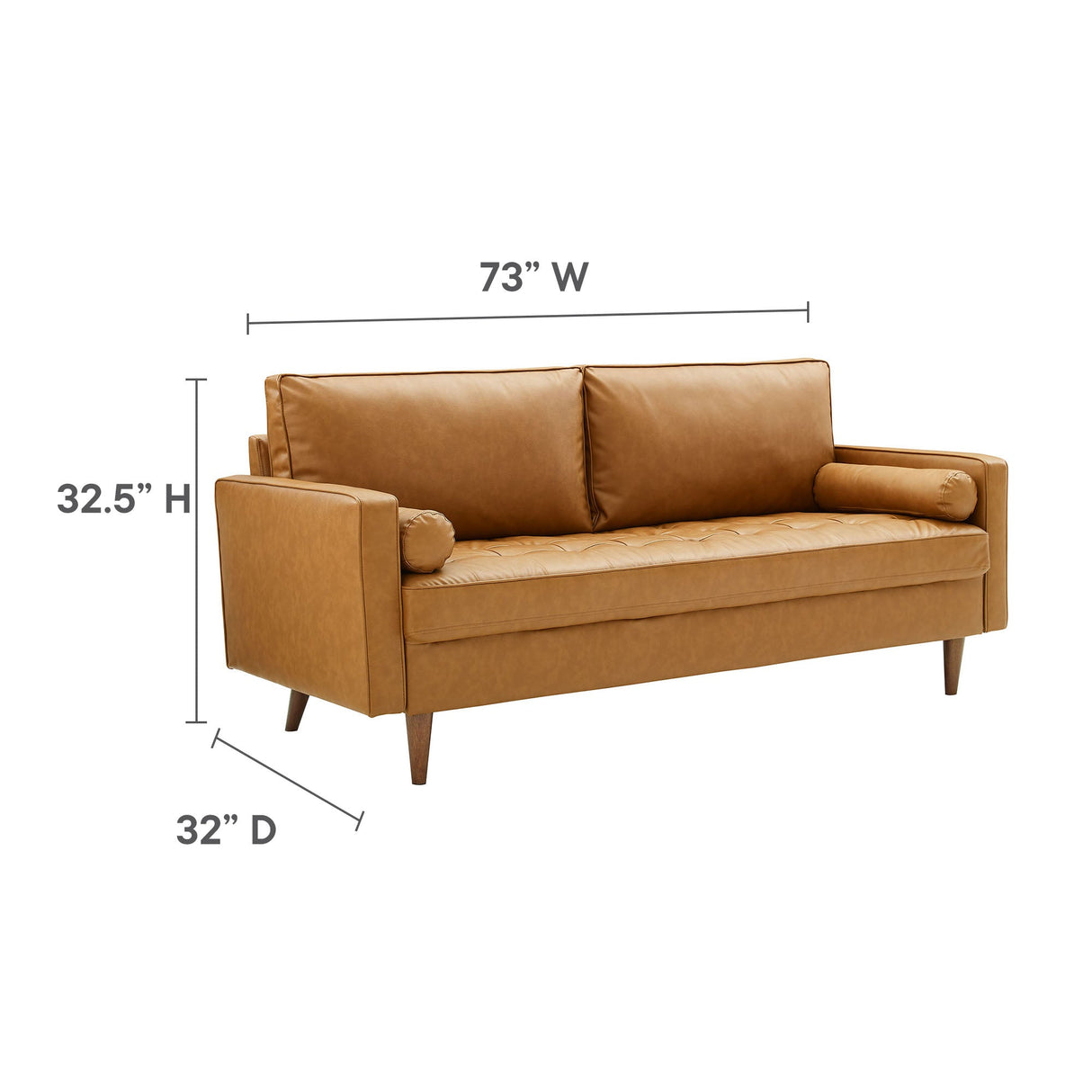 Valour Upholstered Faux Leather Sofa - Mid-Century Modern & Small Space Friendly