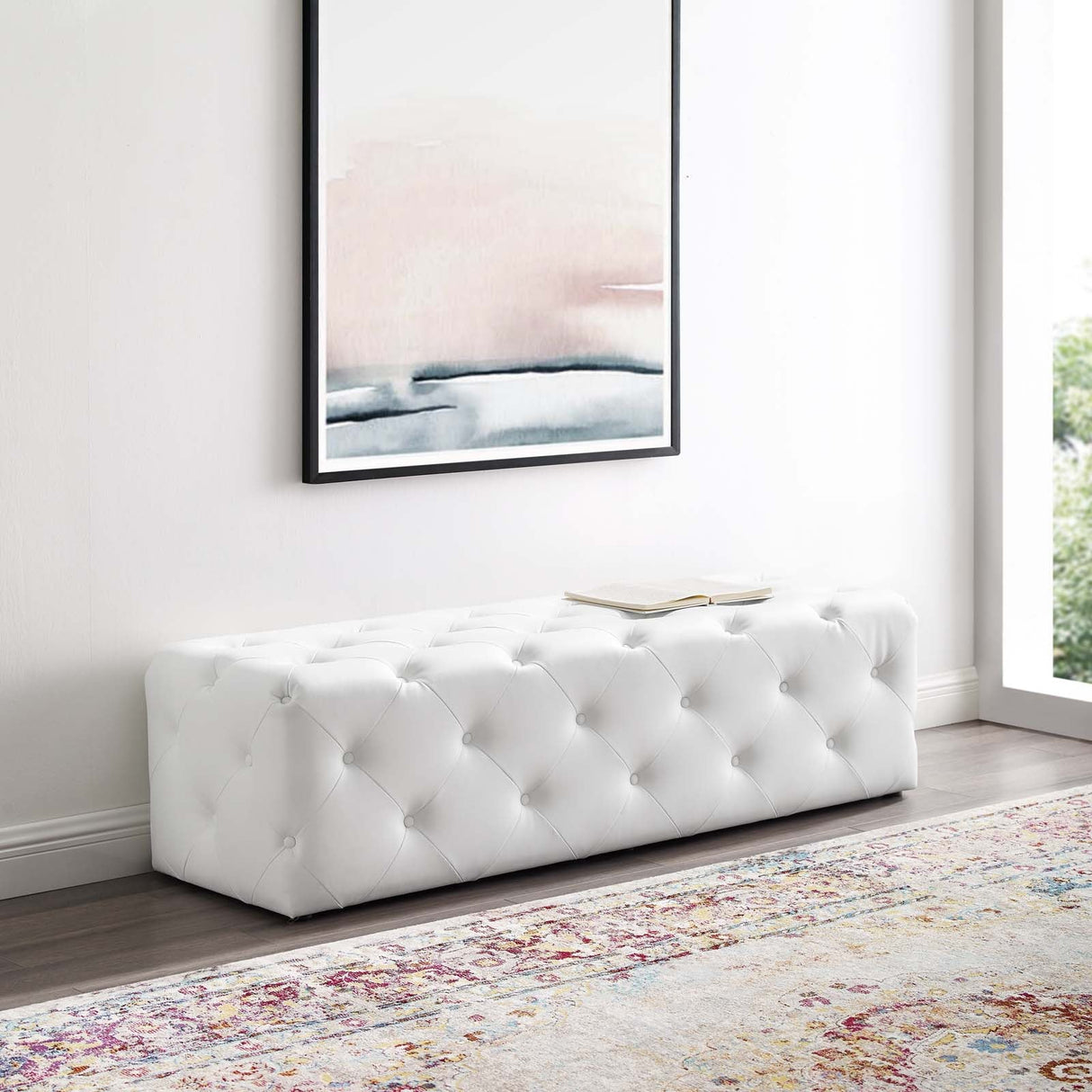 Amour 60" Tufted Button Entryway Faux Leather Bench - Modern Glamour & Hallway Accent Seating