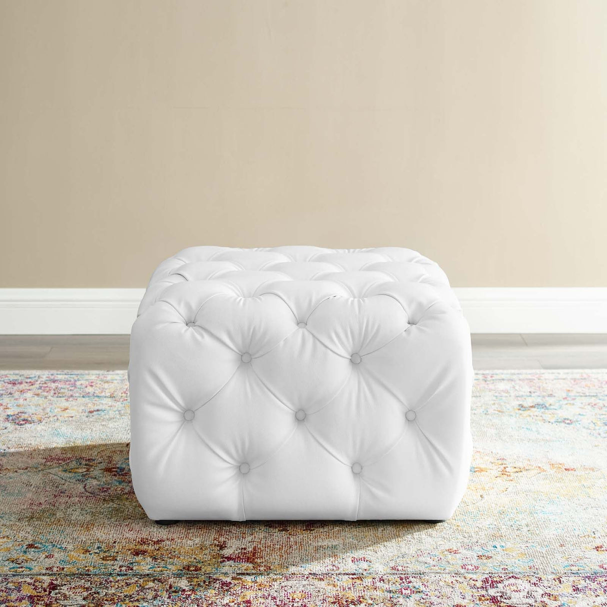 Amour Tufted Button Square Faux Leather Ottoman - Modern Glam & Versatile Footstool
