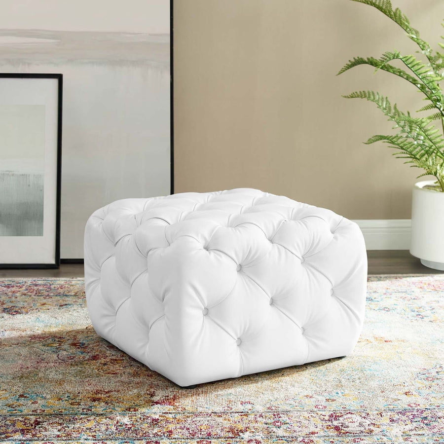 Amour Tufted Button Square Faux Leather Ottoman - Modern Glam & Versatile Footstool