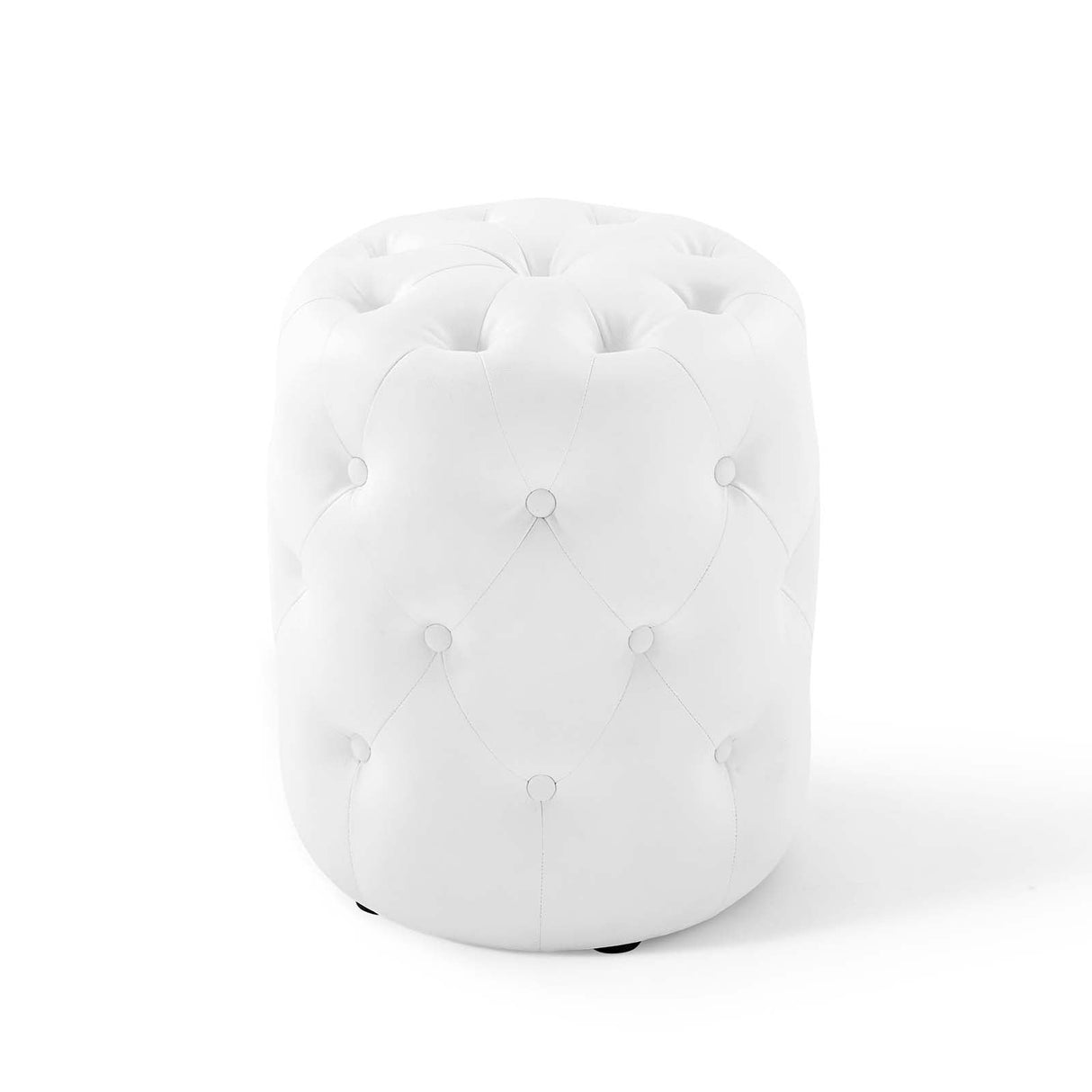 Amour Tufted Button Round Faux Leather Ottoman - Glam Deco & Versatile Footstool
