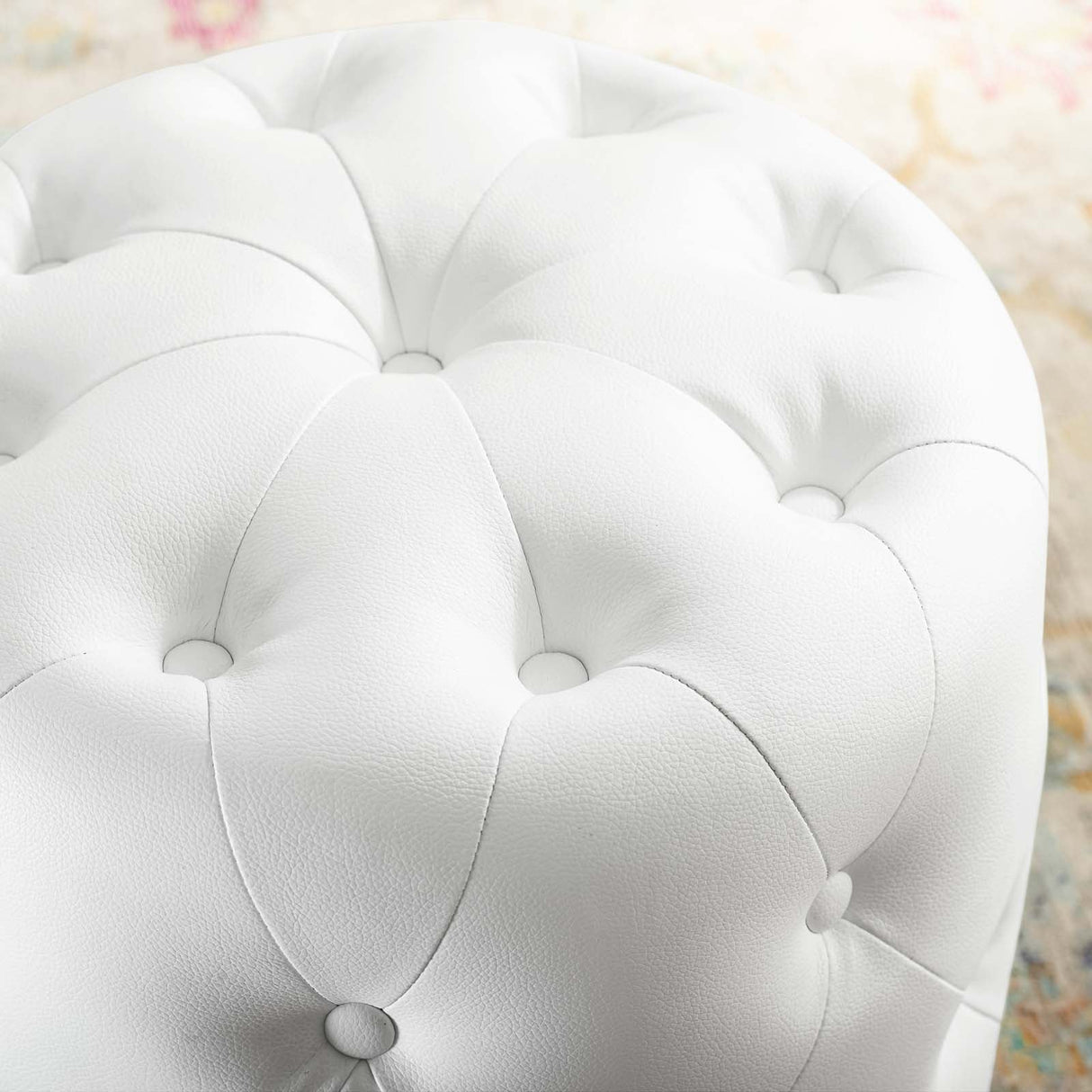 Amour Tufted Button Round Faux Leather Ottoman - Glam Deco & Versatile Footstool