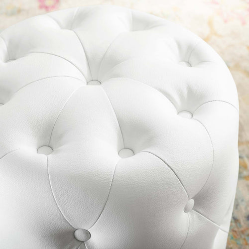 Amour Tufted Button Round Faux Leather Ottoman - Glam Deco & Versatile Footstool