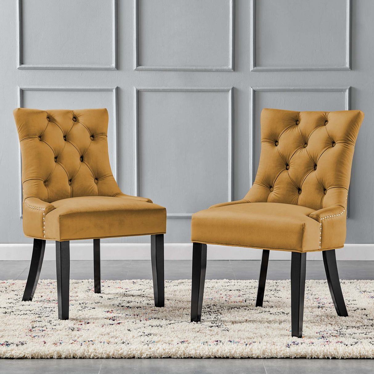 Regent Tufted Performance Velvet Dining Side Chairs - Set of 2 - French Vintage & Stain-Resistant
