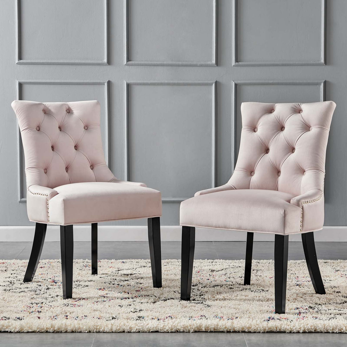 Regent Tufted Performance Velvet Dining Side Chairs - Set of 2 - French Vintage & Stain-Resistant