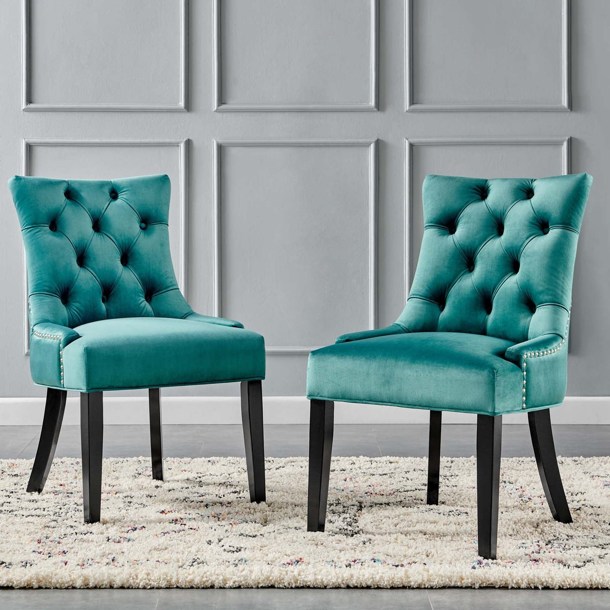 Regent Tufted Performance Velvet Dining Side Chairs - Set of 2 - French Vintage & Stain-Resistant