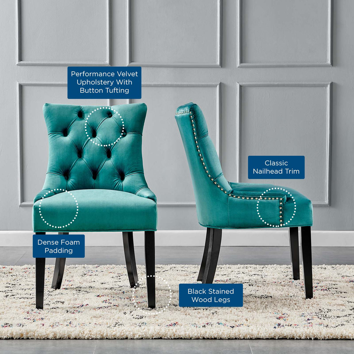 Regent Tufted Performance Velvet Dining Side Chairs - Set of 2 - French Vintage & Stain-Resistant