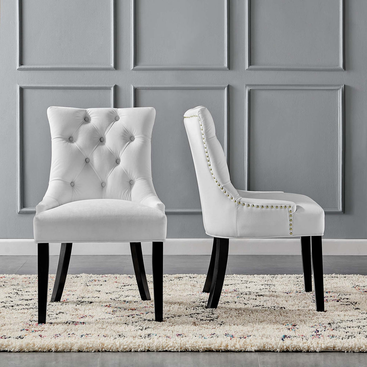 Regent Tufted Performance Velvet Dining Side Chairs - Set of 2 - French Vintage & Stain-Resistant