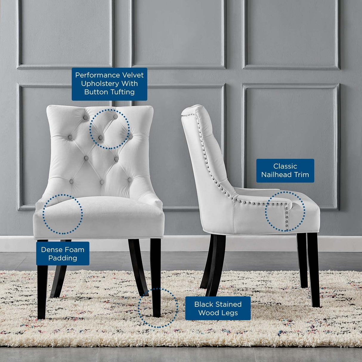 Regent Tufted Performance Velvet Dining Side Chairs - Set of 2 - French Vintage & Stain-Resistant