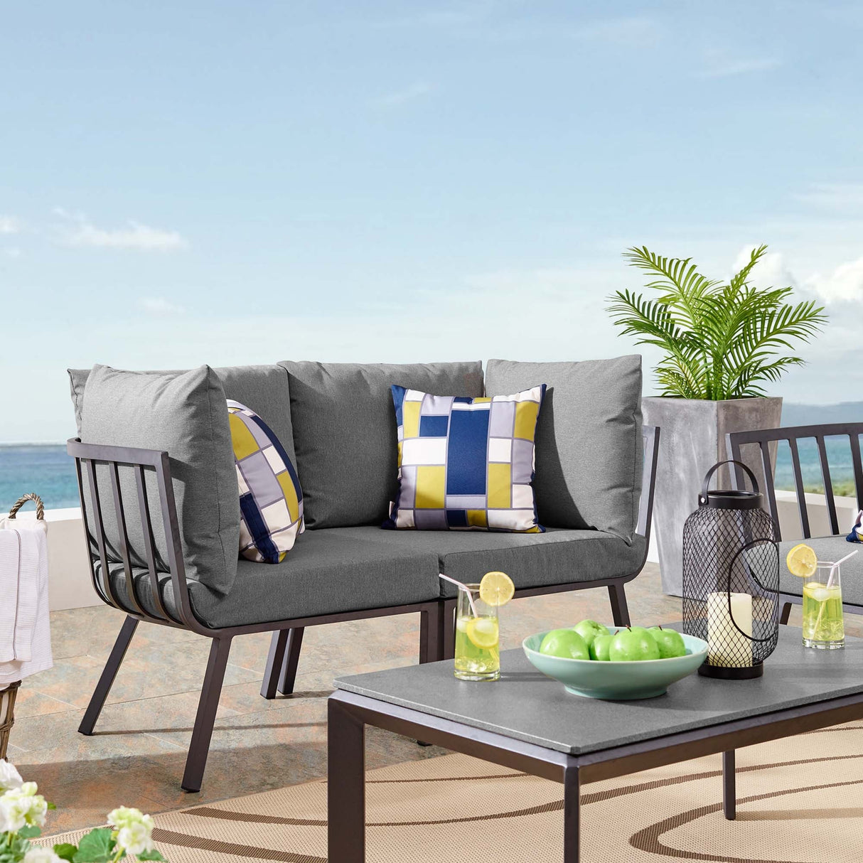 Riverside 2 Piece Outdoor Patio Aluminum Sectional Sofa Set - Coastal Modern & Weather-Resistant