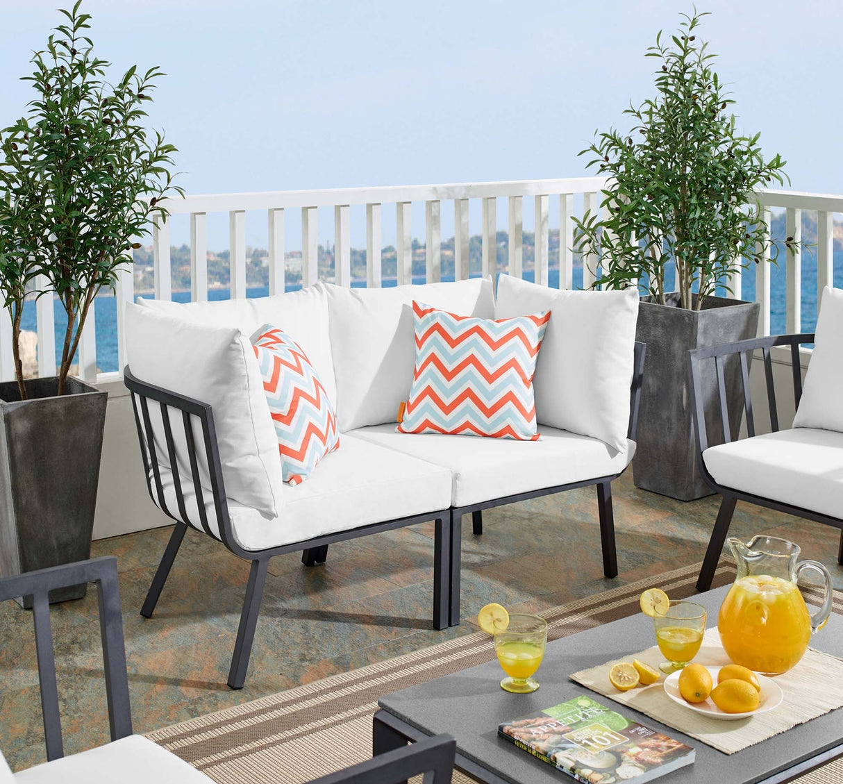 Riverside 2 Piece Outdoor Patio Aluminum Sectional Sofa Set - Coastal Modern & Weather-Resistant