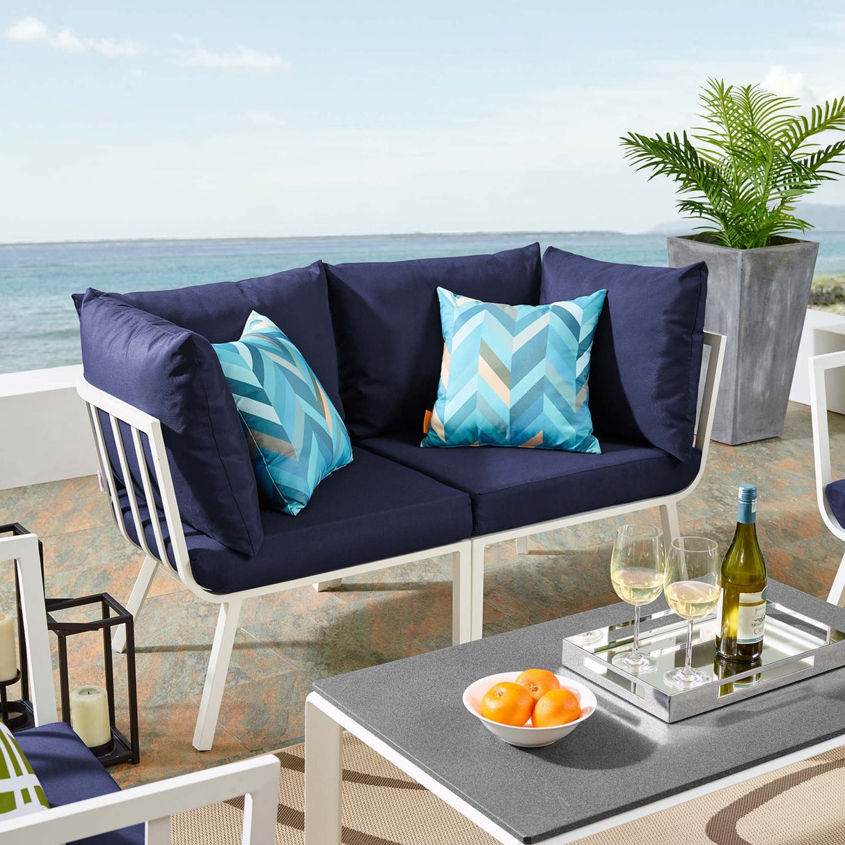 Riverside 2 Piece Outdoor Patio Aluminum Sectional Sofa Set - Coastal Modern & Weather-Resistant
