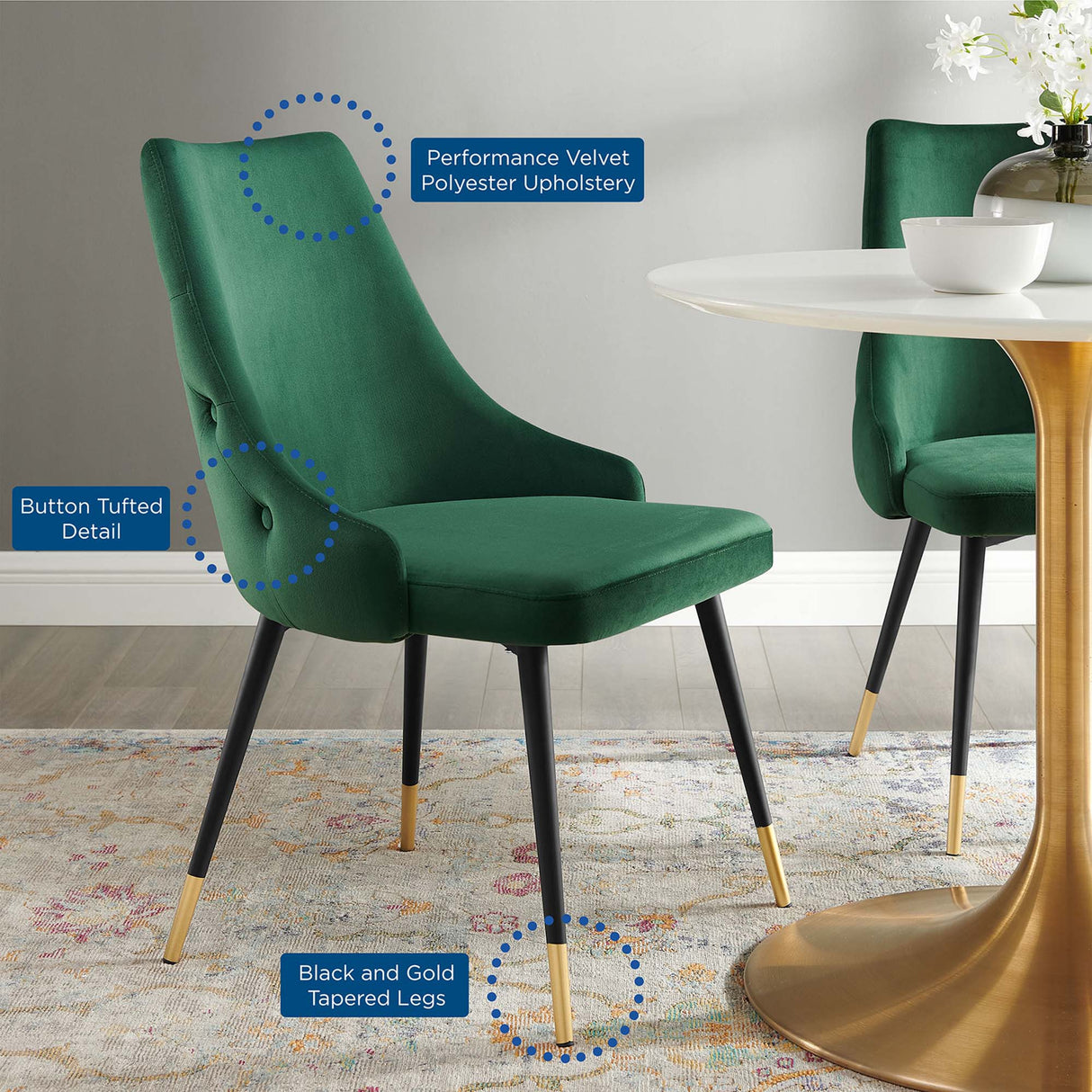 Adorn Tufted Performance Velvet Dining Side Chair - Glam Deco & Stain-Resistant