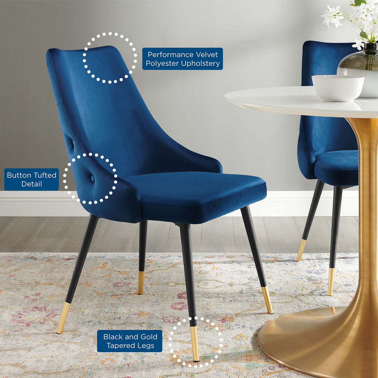 Adorn Tufted Performance Velvet Dining Side Chair - Glam Deco & Stain-Resistant