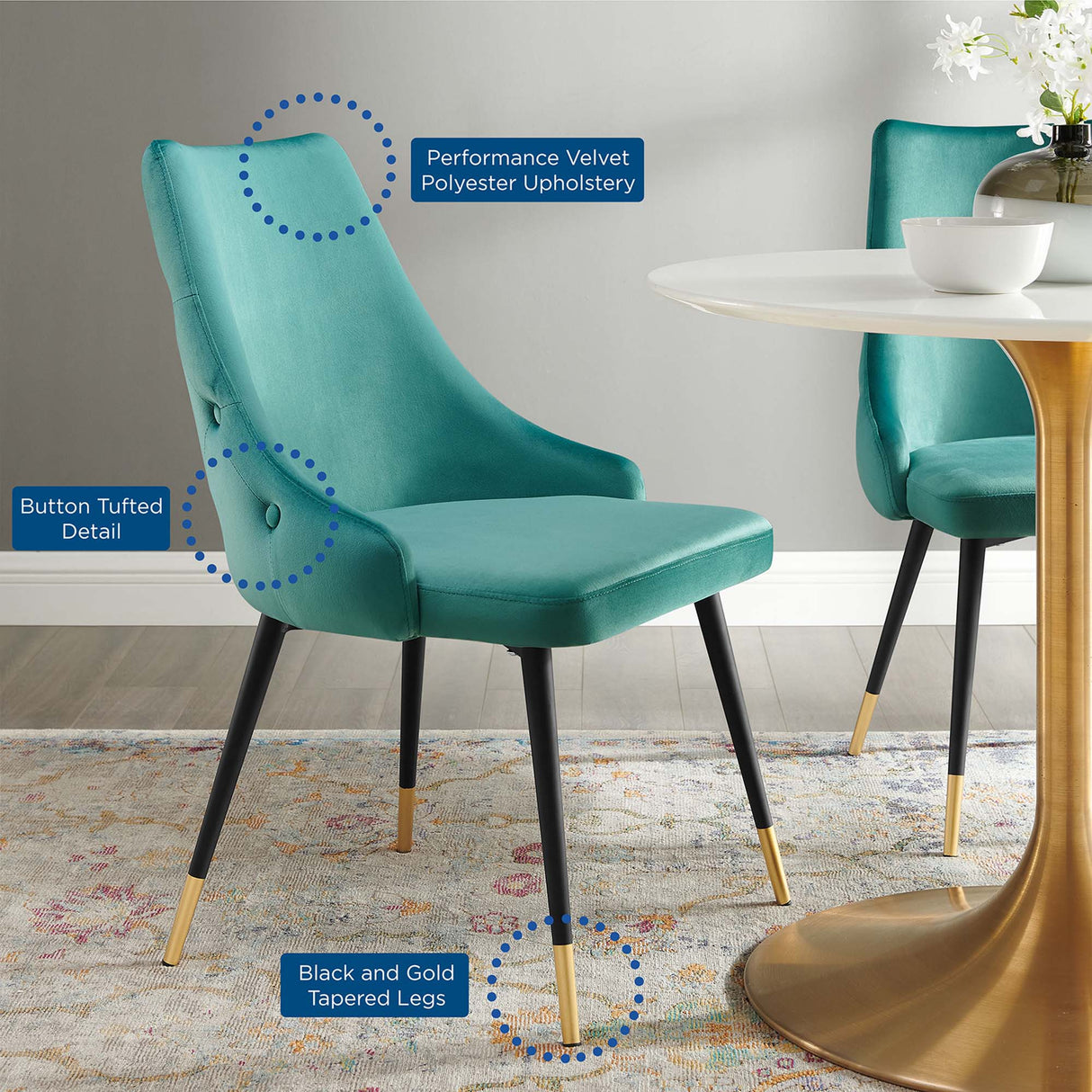 Adorn Tufted Performance Velvet Dining Side Chair - Glam Deco & Stain-Resistant