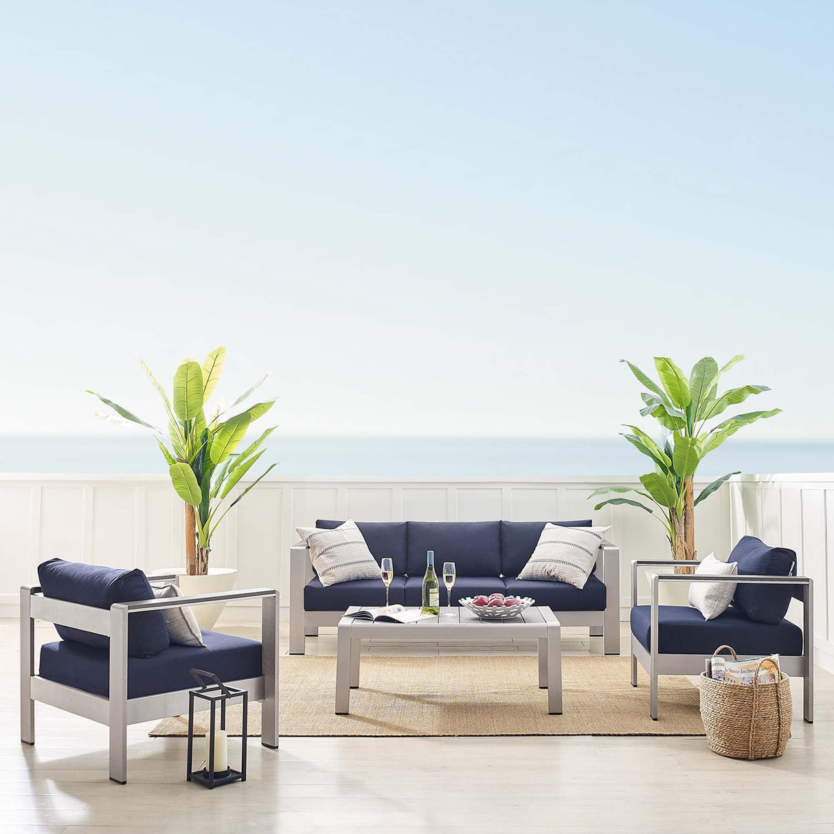Shore Sunbrella® Fabric Outdoor Patio Aluminum 4 Piece Set