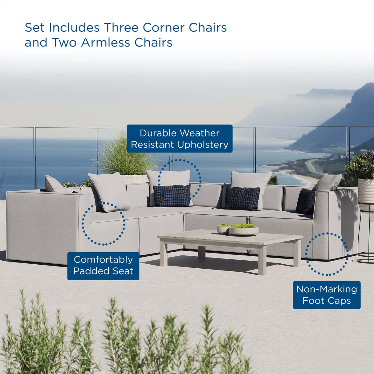 Saybrook Outdoor Patio Upholstered 5-Piece Sectional Sofa