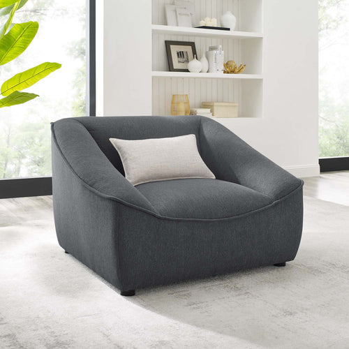 Comprise Upholstered Armchair with French Piping & Pocket Coil Seat - Casual Modern Lounge Chair in Charcoal