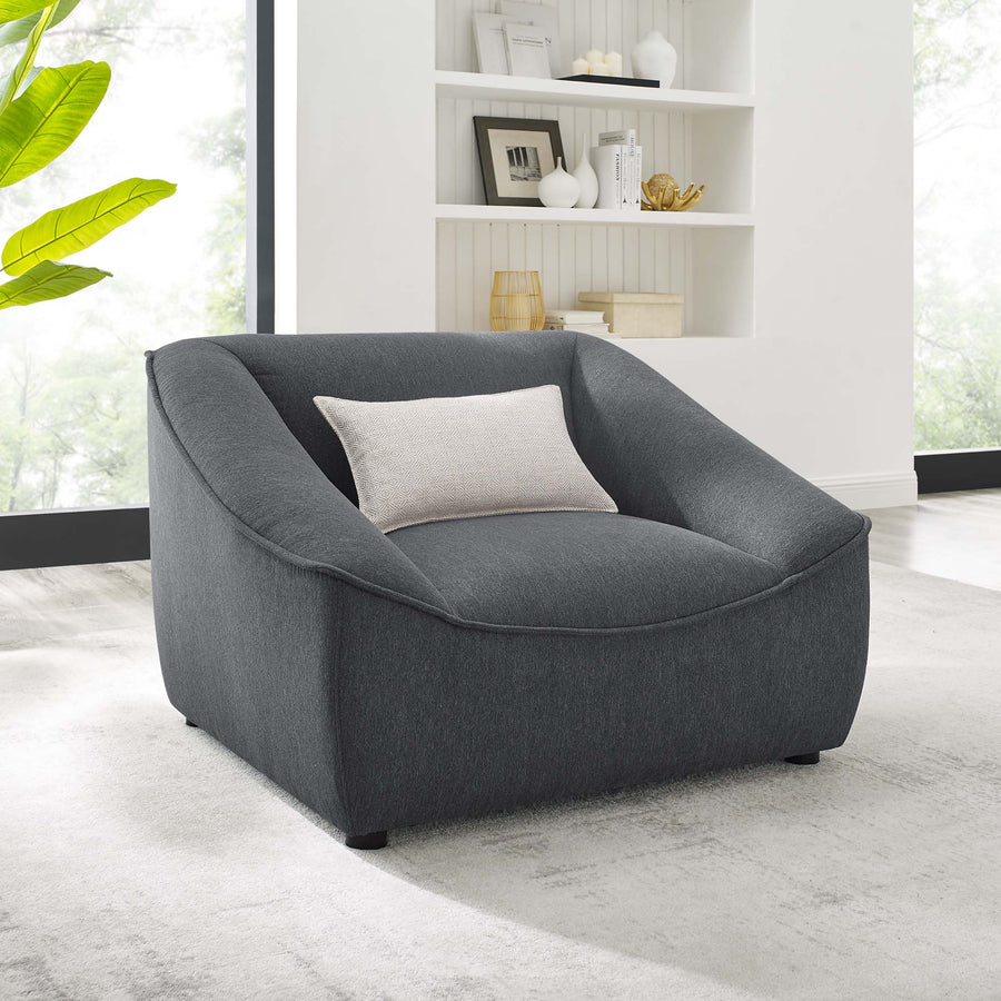 Comprise Upholstered Armchair with French Piping & Pocket Coil Seat - Casual Modern Lounge Chair in Charcoal