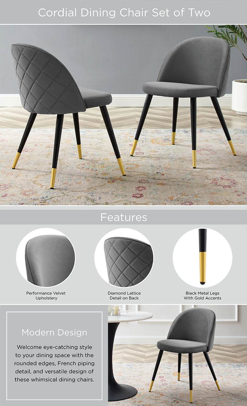 Cordial Performance Velvet Dining Chairs - Set of 2 dimensions