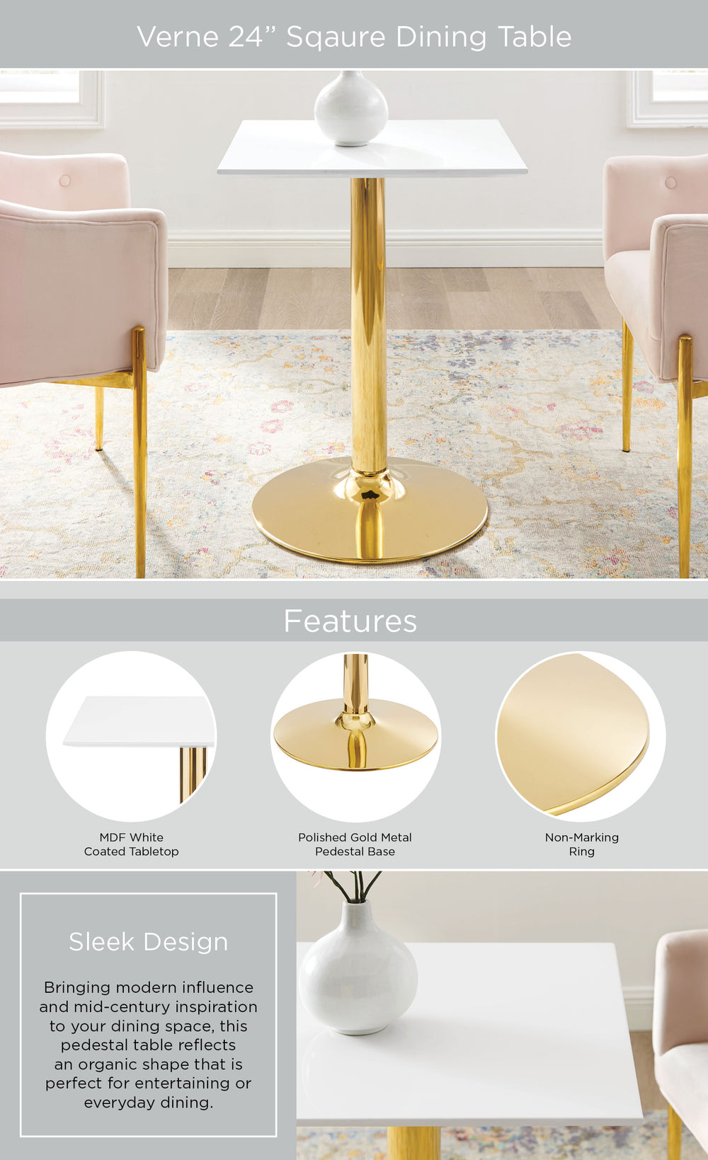 Verne Square Dining Table dimensions