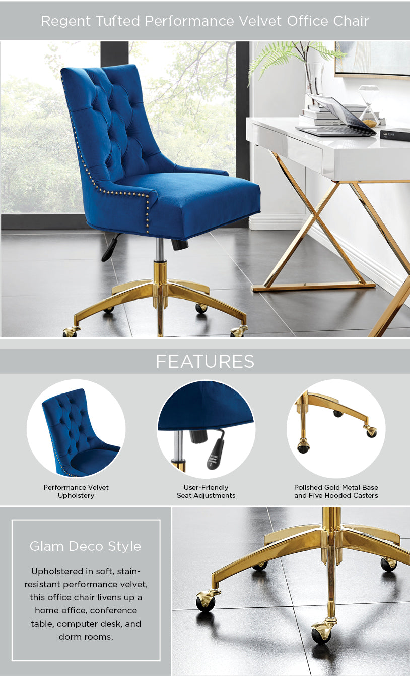 Regent Tufted Performance Velvet Office Chair dimensions