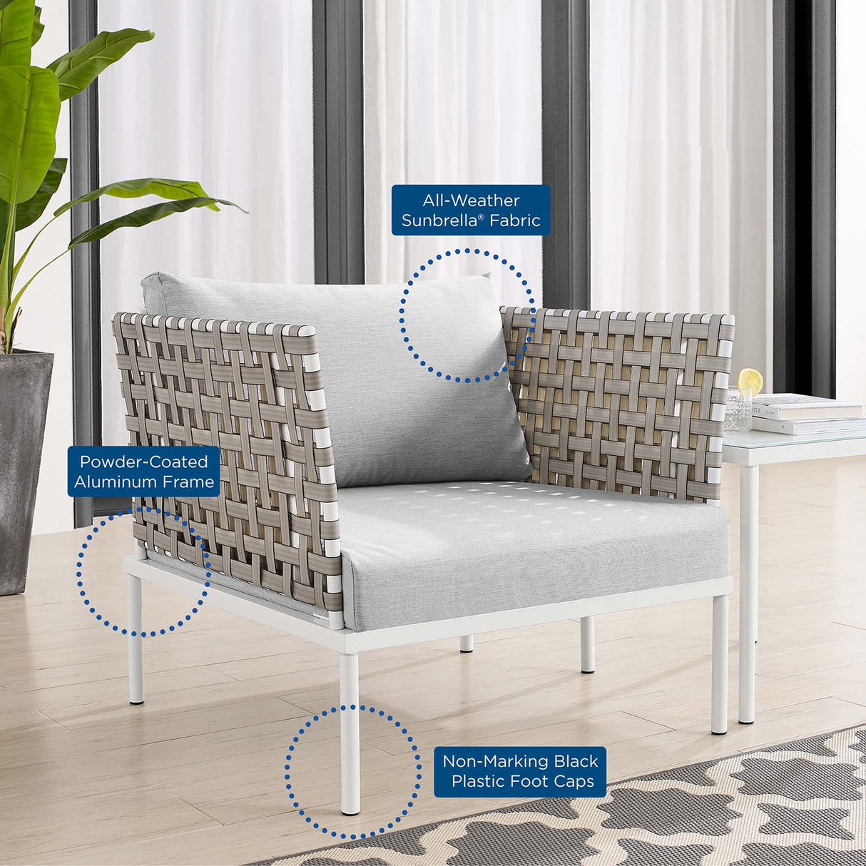 Harmony 3-Piece Sunbrella® Basket Weave Outdoor Patio Aluminum Seating Set