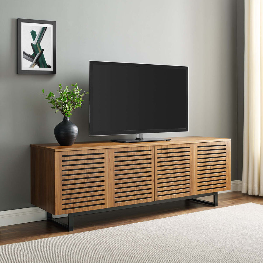 Parker TV Stand with Adjustable Shelves & Iron Tube Legs - Modern Organic Walnut Veneer Media Console