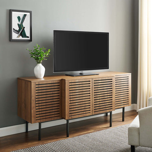 Parker Slatted Sideboard with Soft-Close Drawers & Iron Tube Legs - Modern Walnut Veneer Buffet