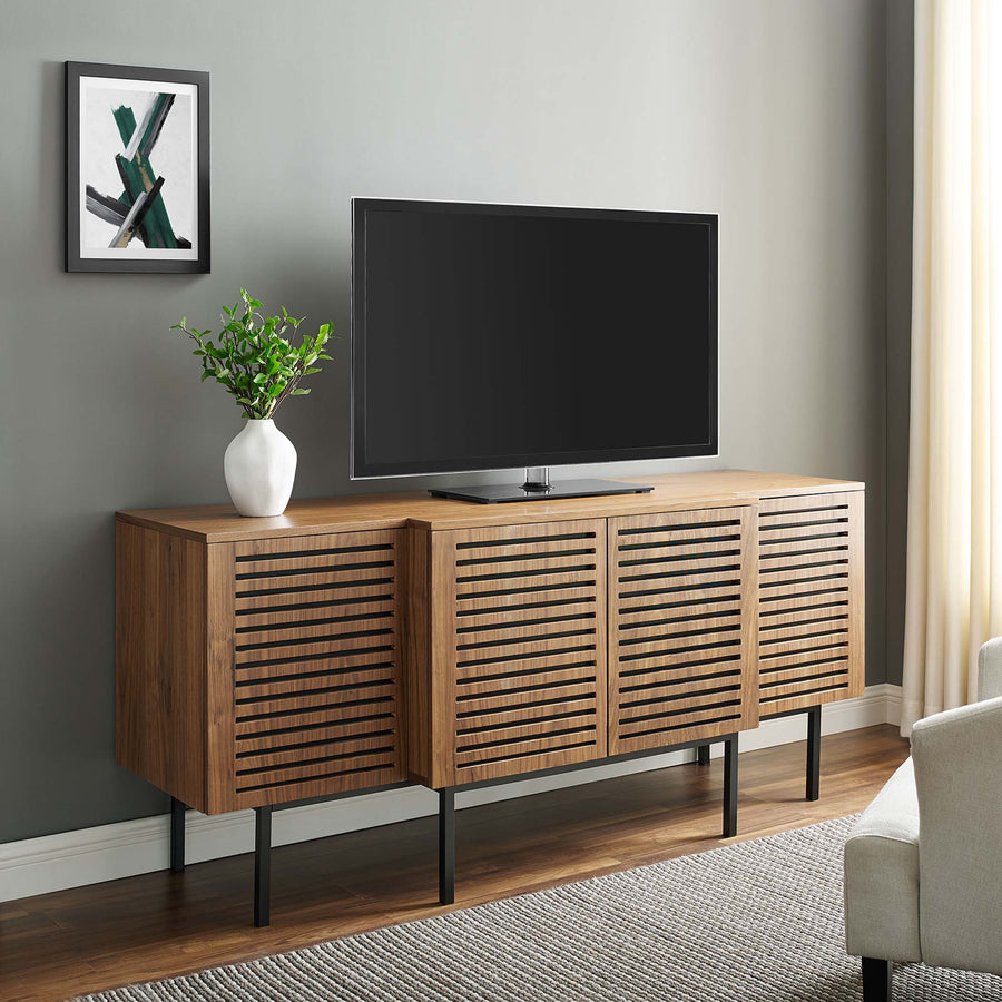 Parker Slatted Sideboard with Soft-Close Drawers & Iron Tube Legs - Modern Walnut Veneer Buffet