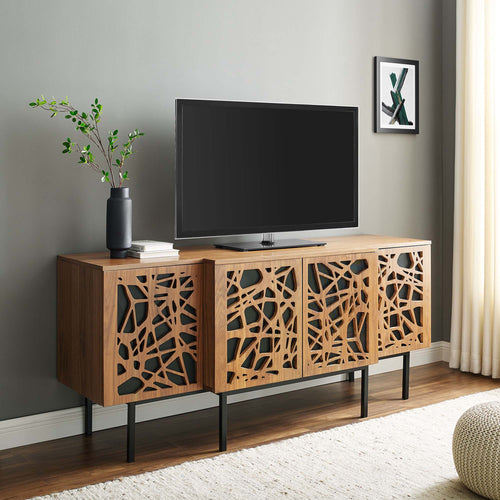 Telluride Sideboard with Adjustable Shelves & Iron Tube Legs - Modern Organic Walnut Veneer Buffet & TV Stand
