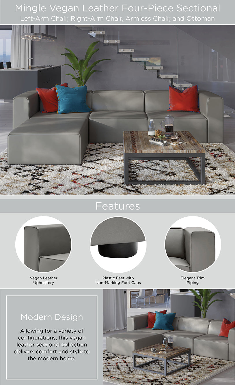 Mingle Vegan Leather Sofa and Ottoman Set dimensions