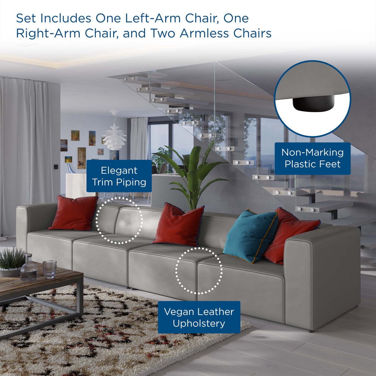 Mingle Vegan Leather 4-Piece Sectional Sofa