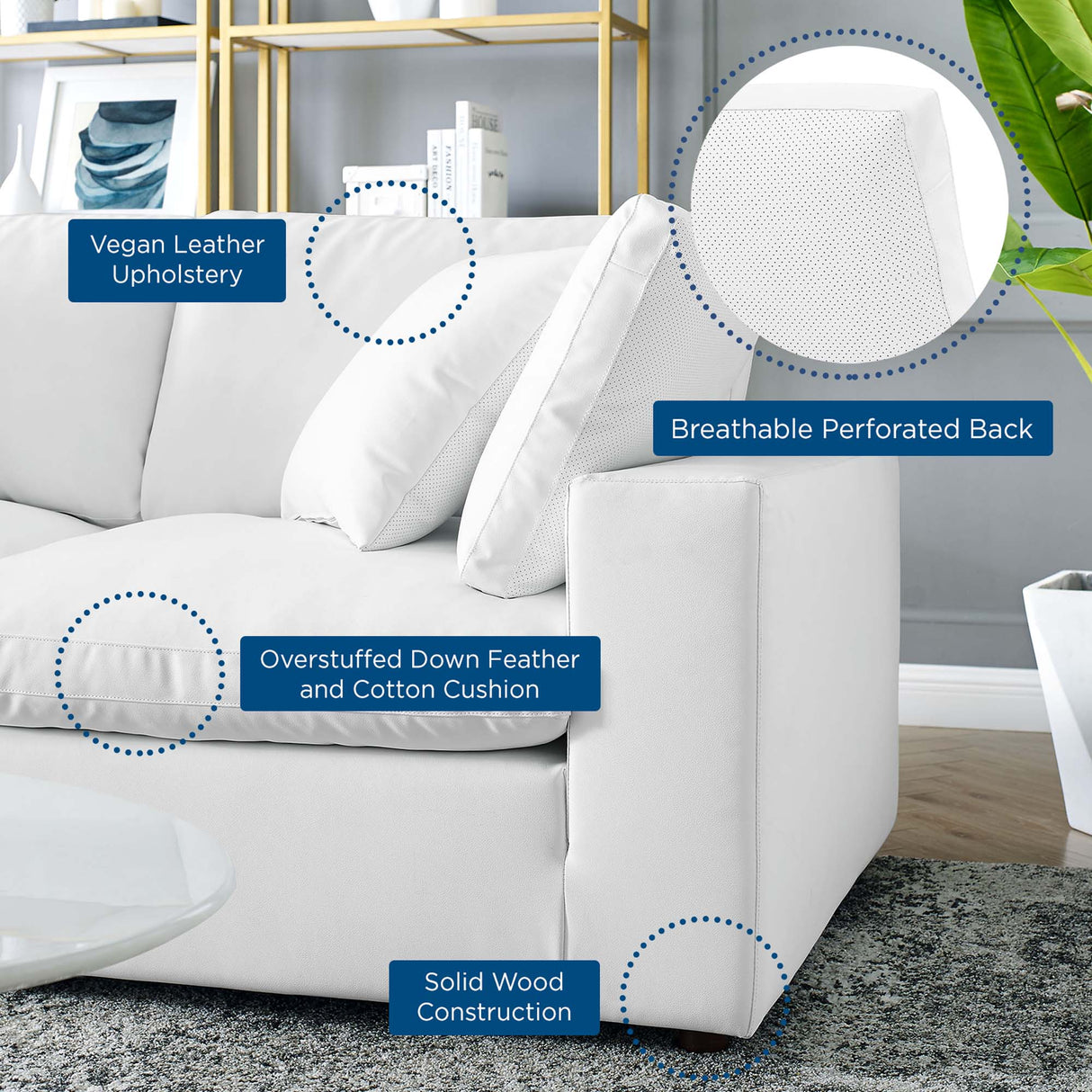 Commix Down Filled Overstuffed Vegan Leather 8-Piece Sectional Sofa