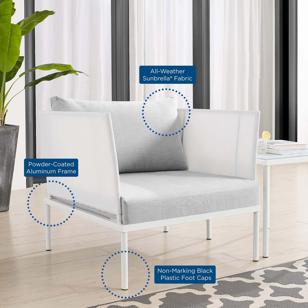 Harmony Sunbrella Outdoor Patio Aluminum Armchair (Modern Minimalist & Weather-Resistant Seating)