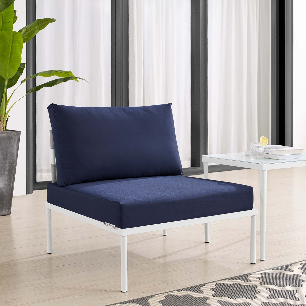 Harmony Sunbrella® Outdoor Patio Aluminum Armless Chair (Modern Minimalist & Weather-Resistant)