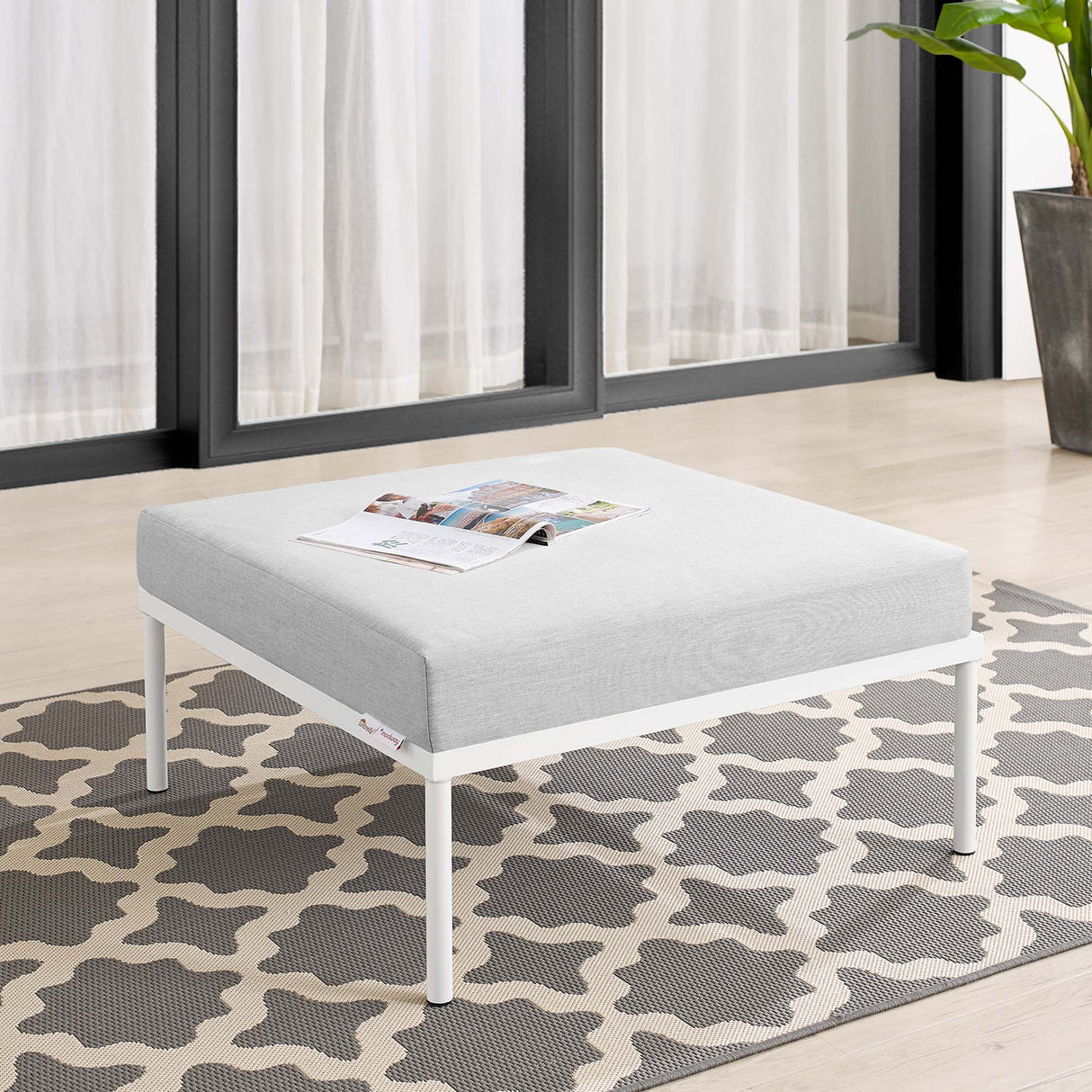 Harmony Sunbrella Outdoor Patio Aluminum Ottoman - Modern Minimalist & Weather-Resistant
