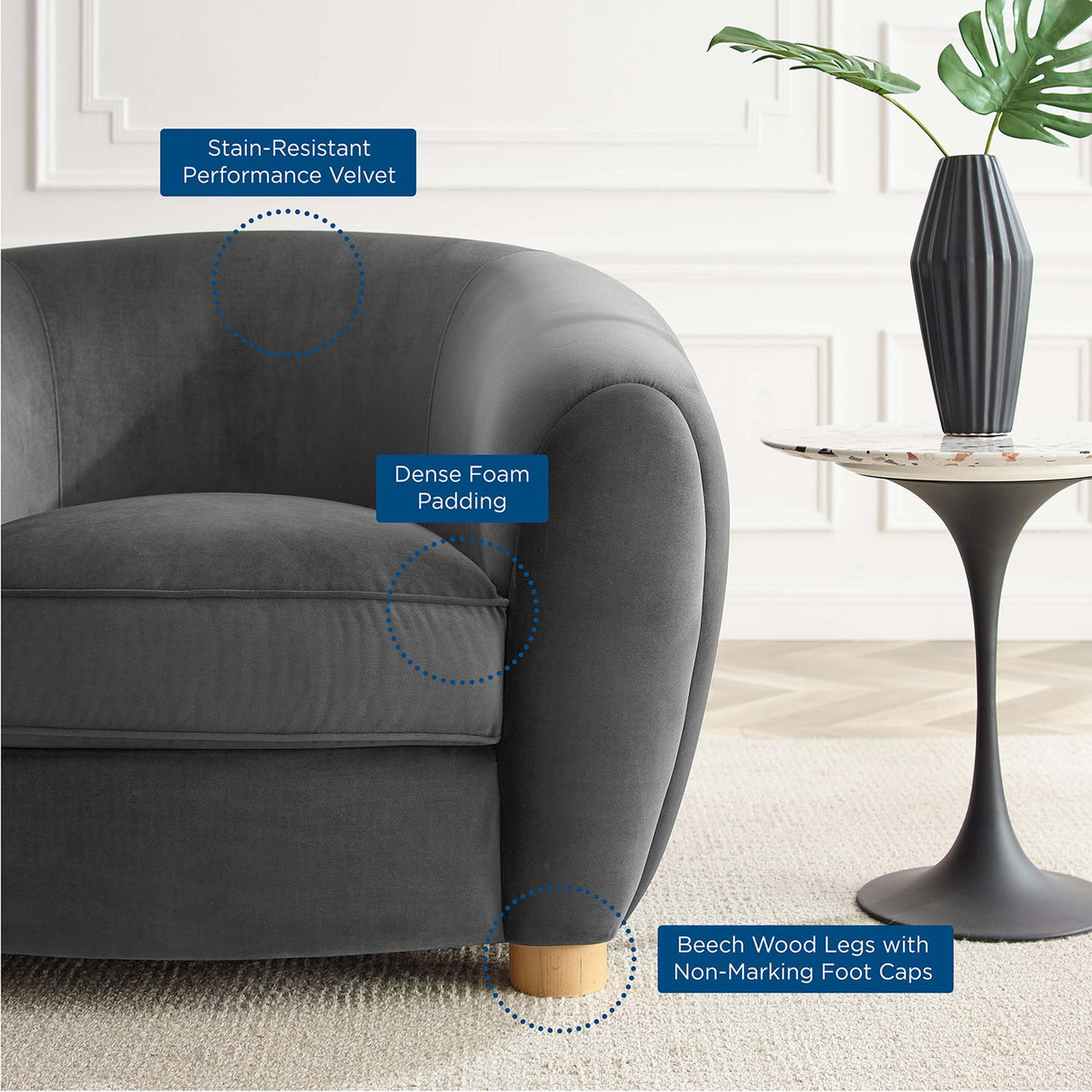 Abundant Performance Velvet Accent Armchair - Glam Deco & Stain-Resistant Lounging
